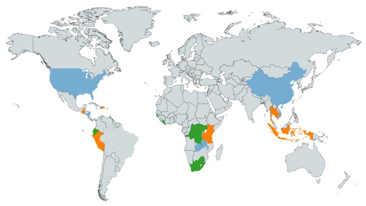 world map highlighting countries where we work